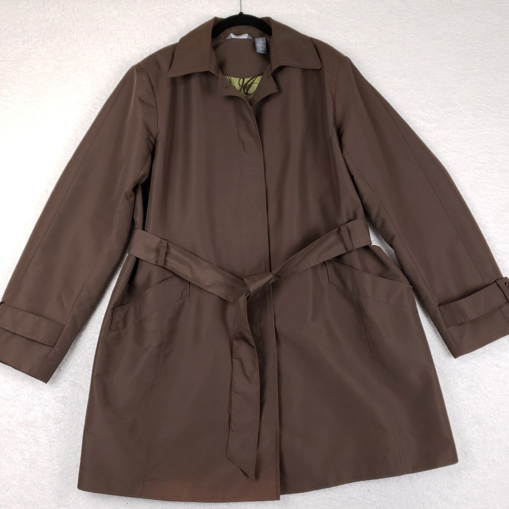 Hillard & Hanson Brown Belted Trench Coat XL Floral Lining Hidden Button Pockets